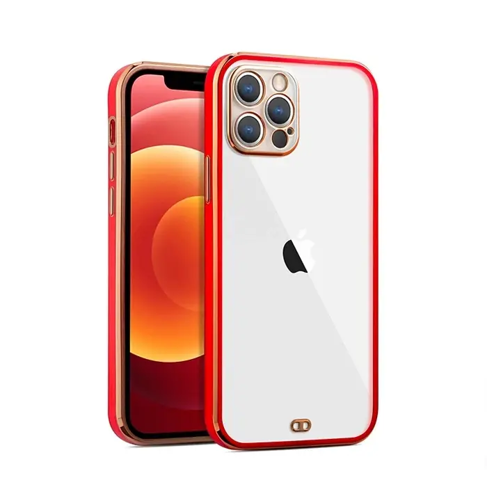 iPhone 12 Pro 6.1inç Gold Çerçeve Kamera Korumalı Bumper Kılıf-(5775)