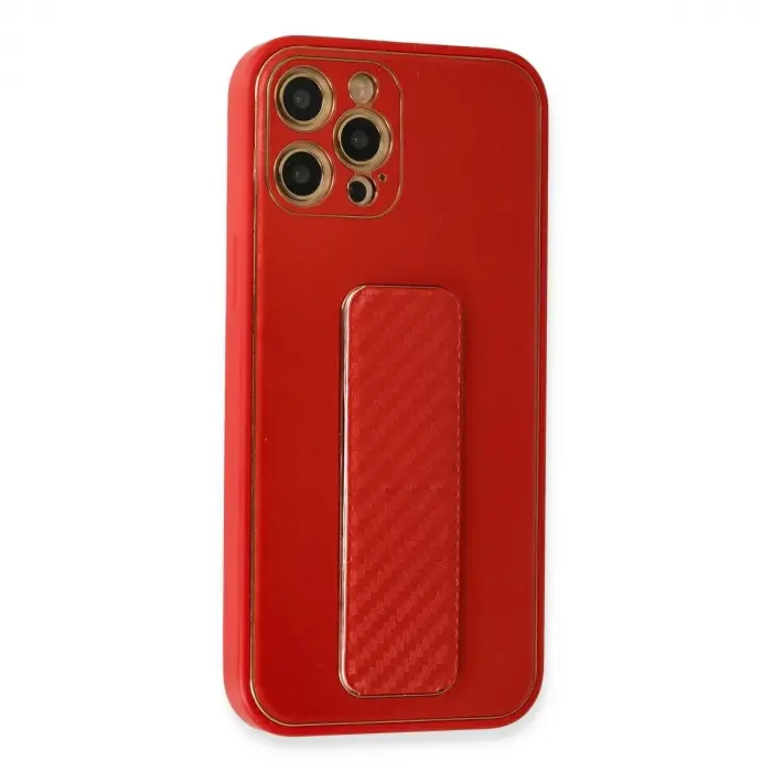 İphone 12 Pro Kılıf Co Karbon Standlı Kapak - Kırmızı
