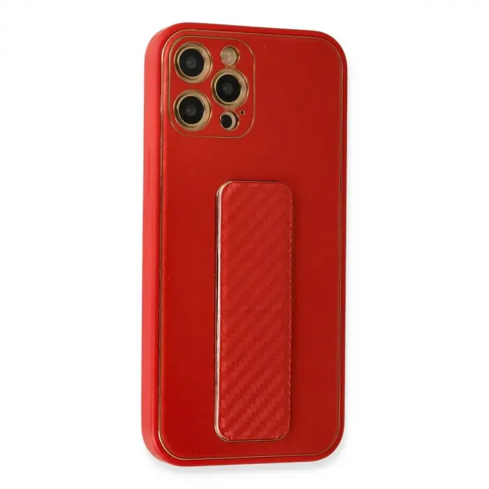 İphone 12 Pro Kılıf Co Karbon Standlı Kapak - Kırmızı