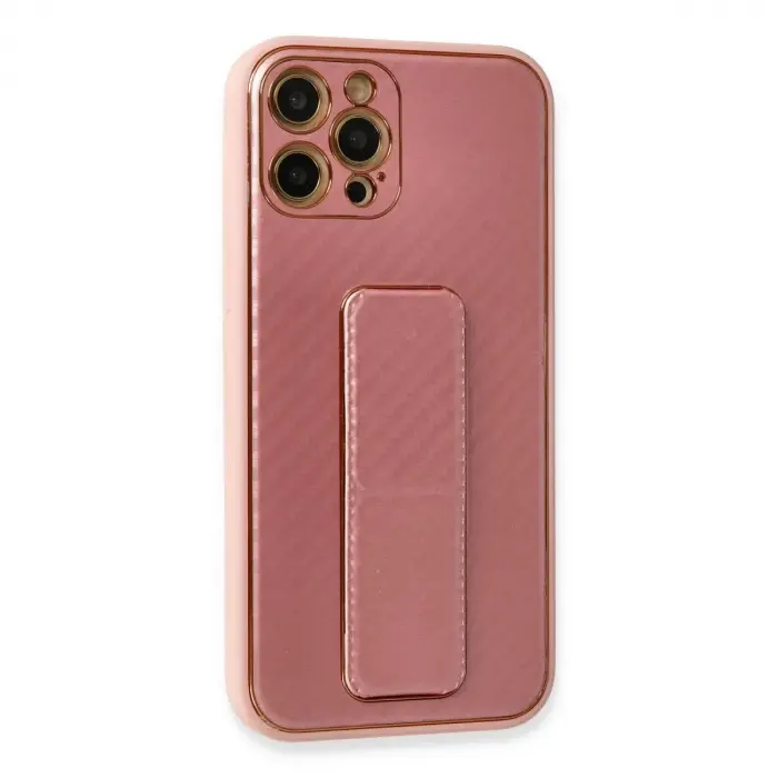 İphone 12 Pro Kılıf Co Karbon Standlı Kapak - Pembe