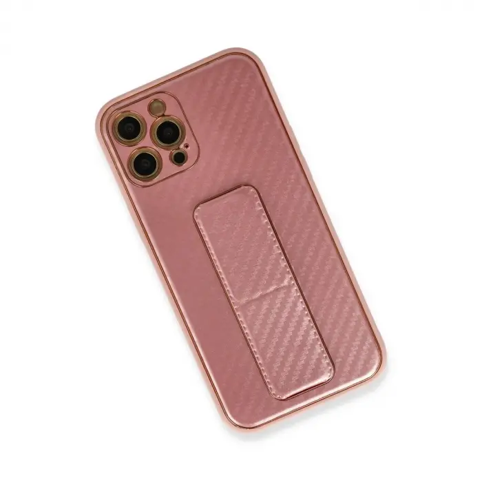 İphone 12 Pro Kılıf Co Karbon Standlı Kapak - Pembe