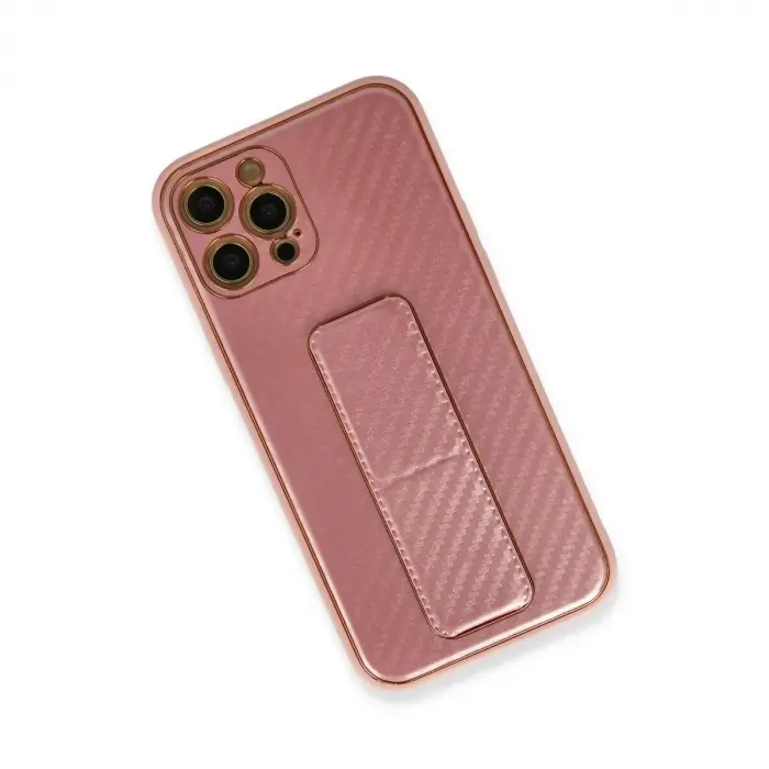 İphone 12 Pro Kılıf Co Karbon Standlı Kapak - Pembe