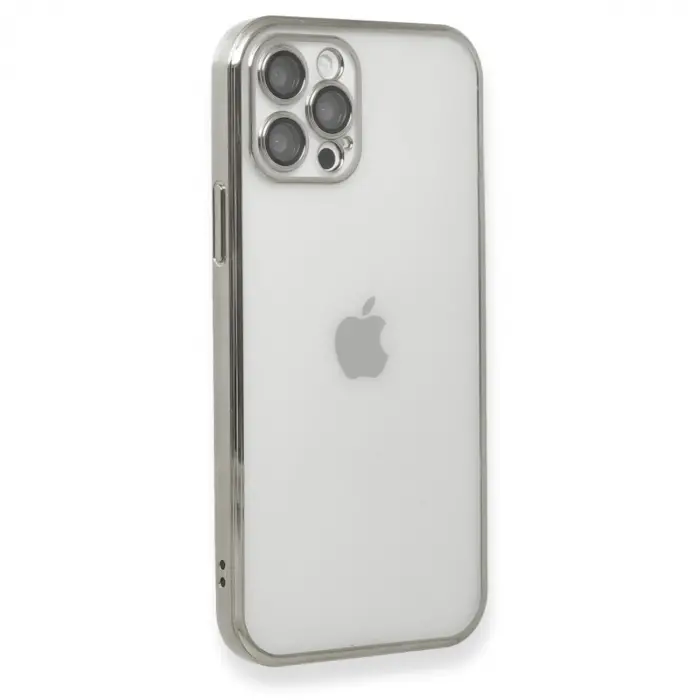İphone 12 Pro Max Kılıf  Lensli  - Gümüş