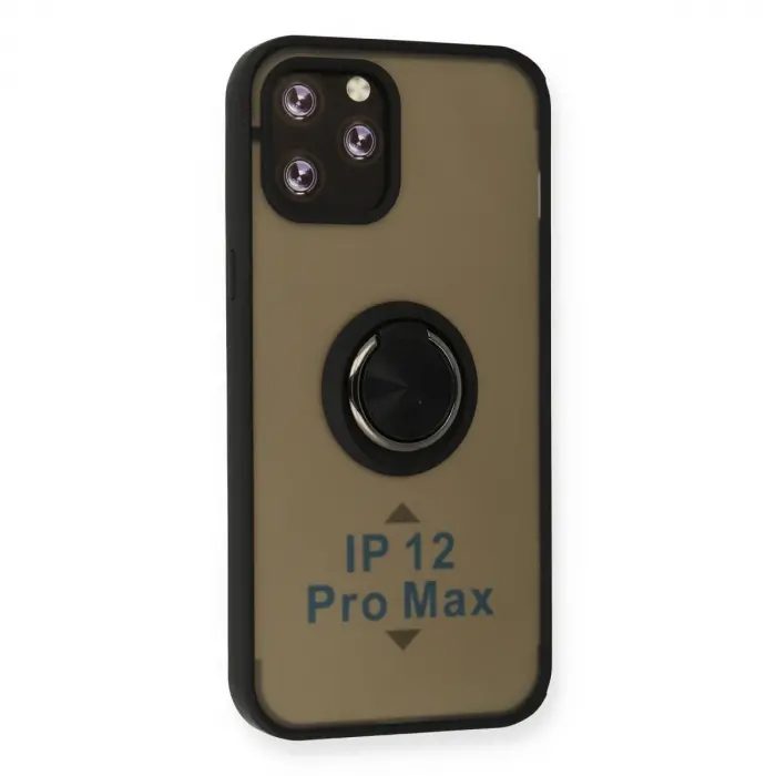 İphone 12 Pro Max Kılıf Montreal Yüzüklü  Kapak - Siyah