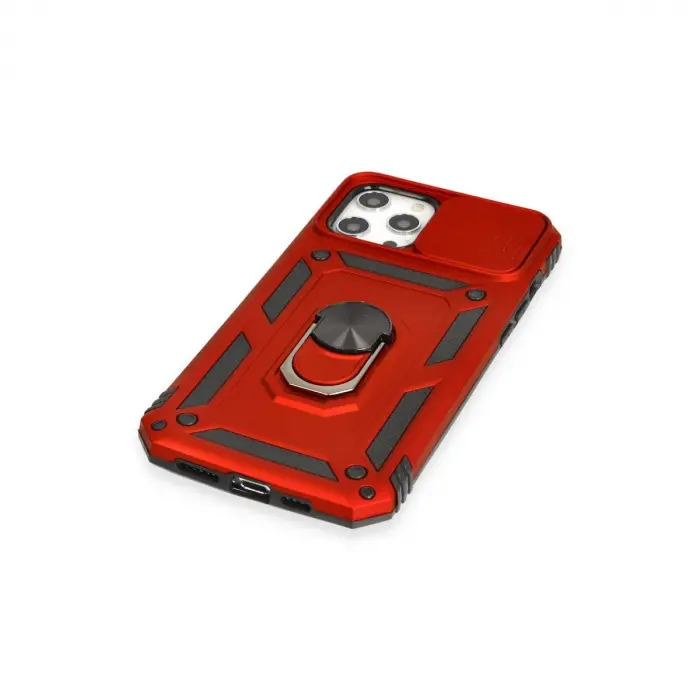 İphone 12 Pro Max Kılıf Pars Lens Yüzüklü  - Kırmızı