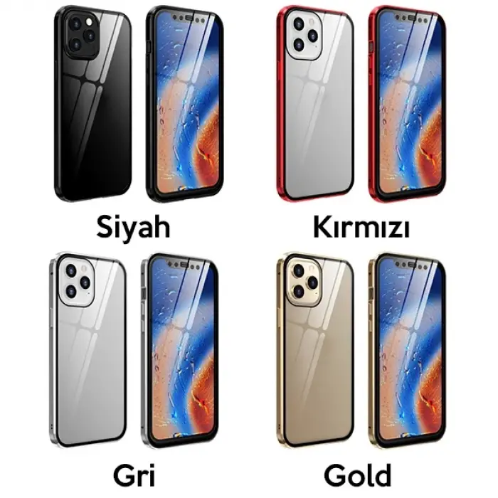 İPhone 12 Pro Mıknatıslı 360 Derece Ön ve Arka Cam Full Korumalı Manyetik Kılıf-(5775)
