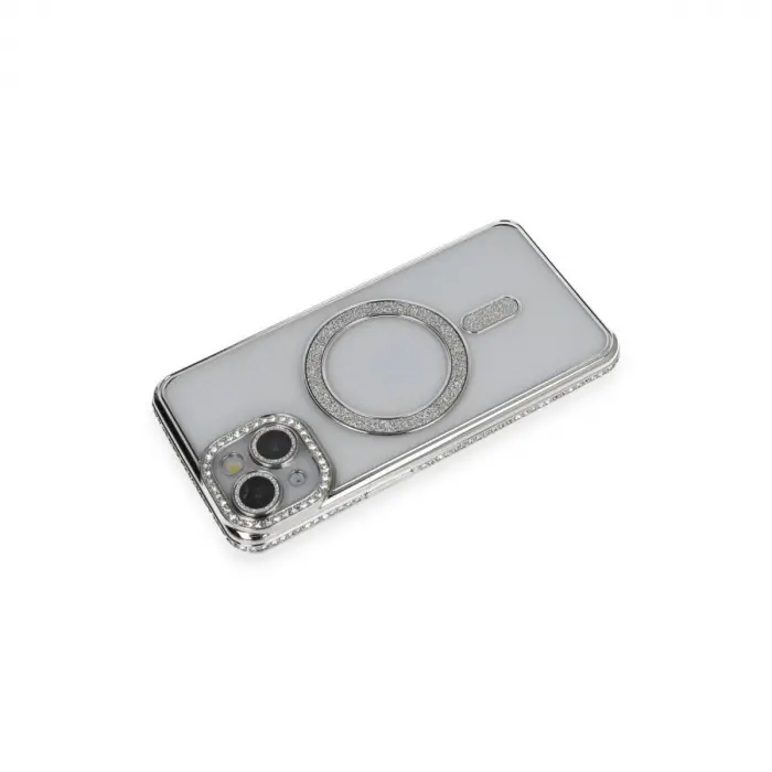 İphone 13 Kılıf Joke Simli Magneticsafe Kılıf - Gümüş