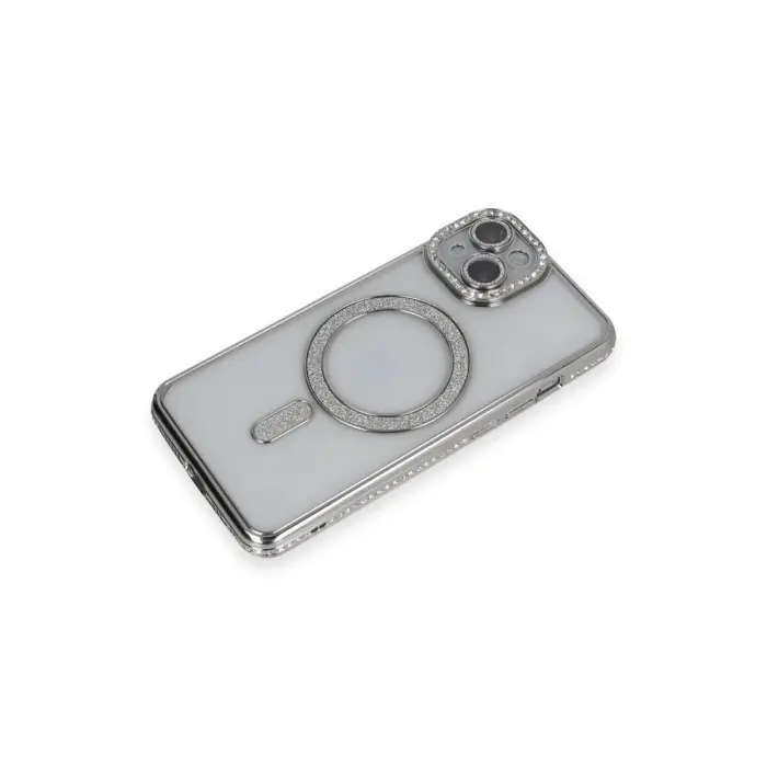 İphone 13 Kılıf Joke Simli Magneticsafe Kılıf - Gümüş