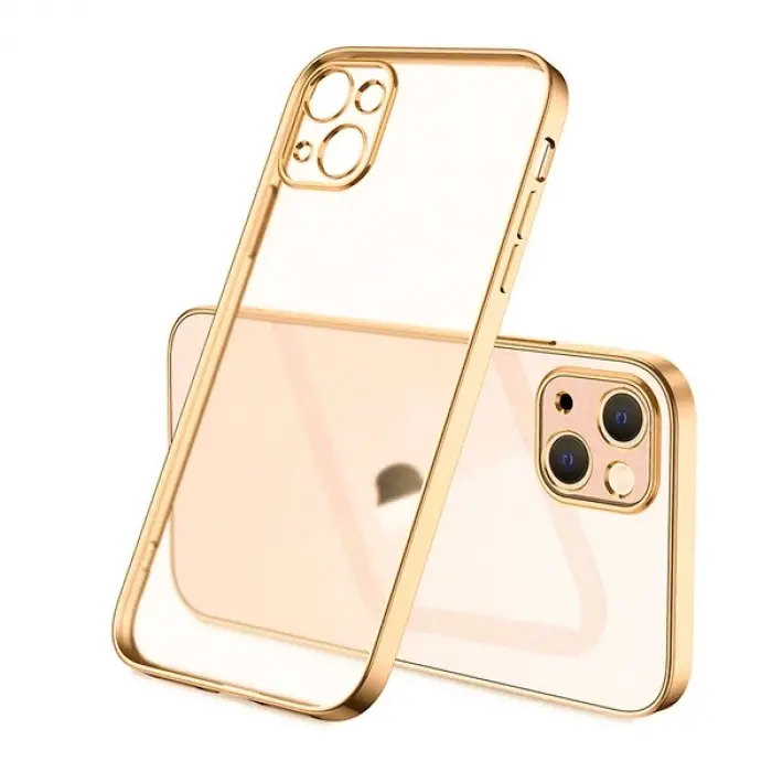 iPhone 13 Mini Renkli Kenar Şeffaf Kılıf Kamera Korumalı Silikon Kılıf-(5775)