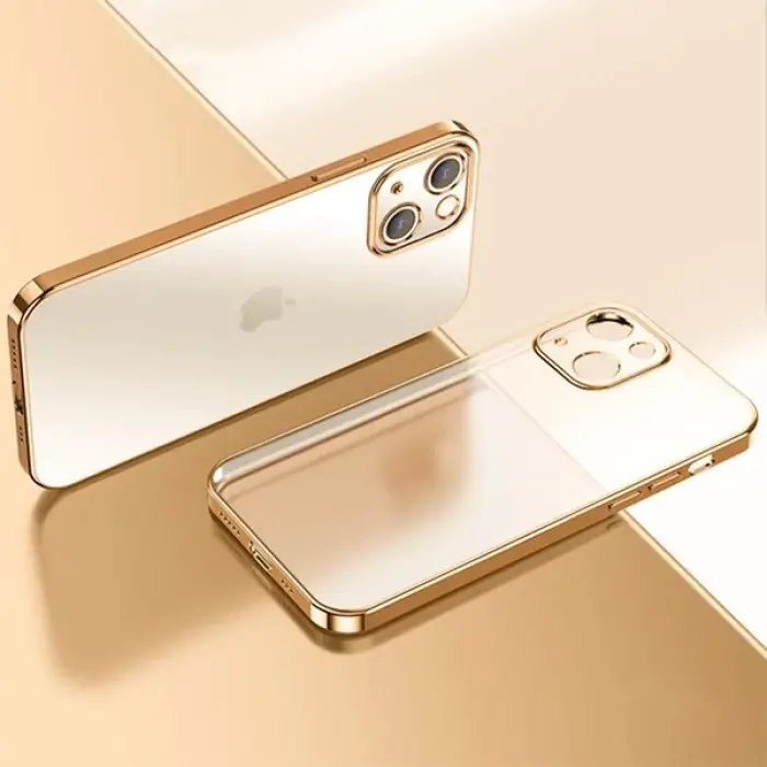 iPhone 13 Mini Renkli Kenar Şeffaf Kılıf Kamera Korumalı Silikon Kılıf-(5775)