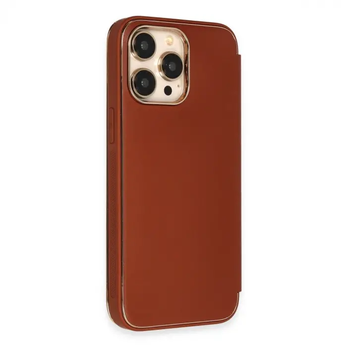 İphone 13 Pro Kılıf Dolpin Kapaklı - Kahverengi