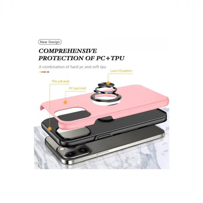İphone 13 Pro Kılıf Elit Yüzüklü Kapak - Pembe
