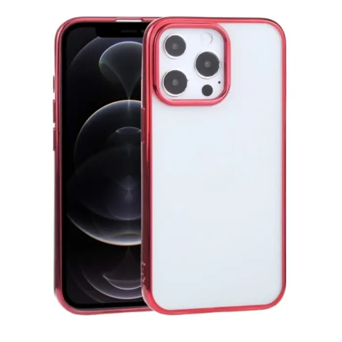 iPhone 13 Pro Max 6.7inç  Lazer Kaplama Renkli Kenar Şeffaf Kılıf-(5775)