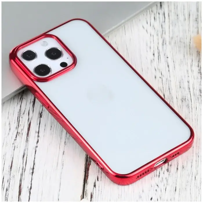 iPhone 13 Pro Max 6.7inç  Lazer Kaplama Renkli Kenar Şeffaf Kılıf-(5775)