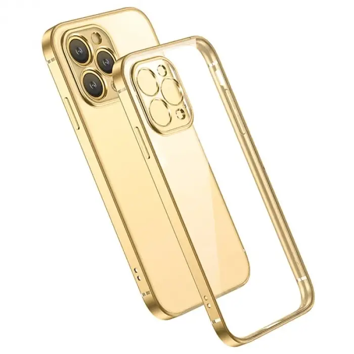 iPhone 13 Pro Max Renkli Kenar Şeffaf Kılıf Kamera Korumalı Silikon Kılıf-(5775)