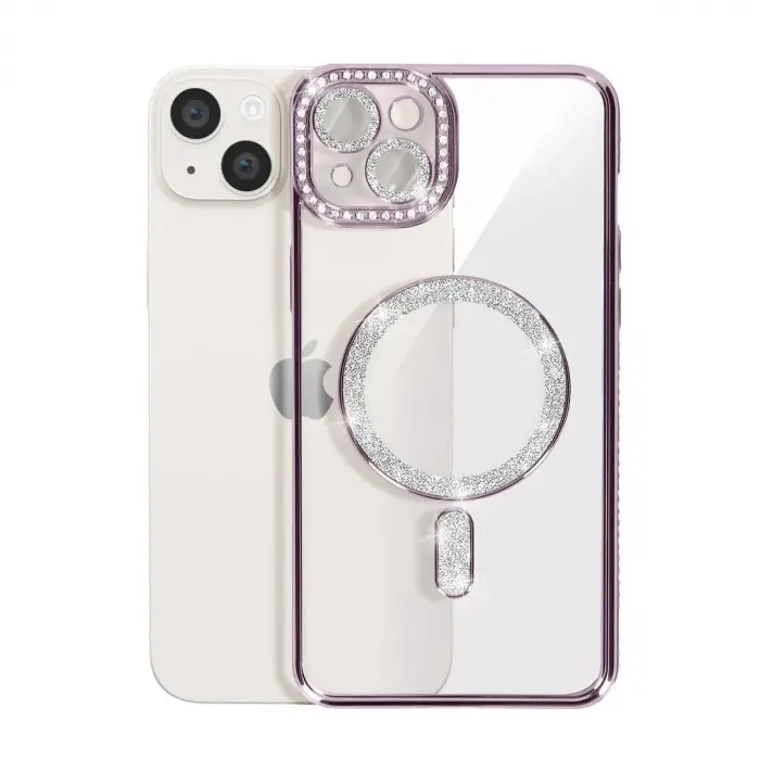 İphone 14 Kılıf Joke Simli Magneticsafe Kılıf - Derin Mor