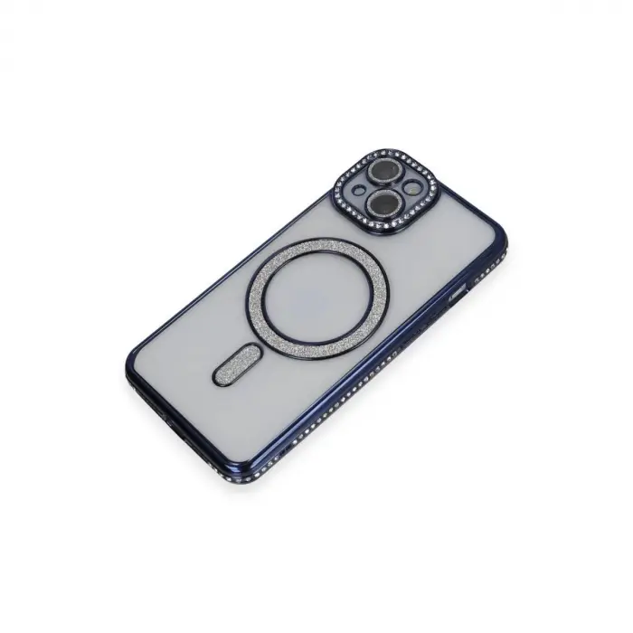İphone 14 Kılıf Joke Simli Magneticsafe Kılıf - Lacivert