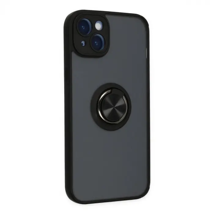 İphone 14 Kılıf Montreal Yüzüklü  Kapak - Siyah