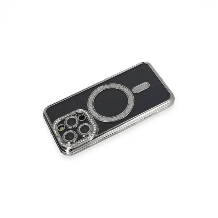 İphone 14 Pro Max Kılıf Joke Simli Magneticsafe Kılıf - Gri