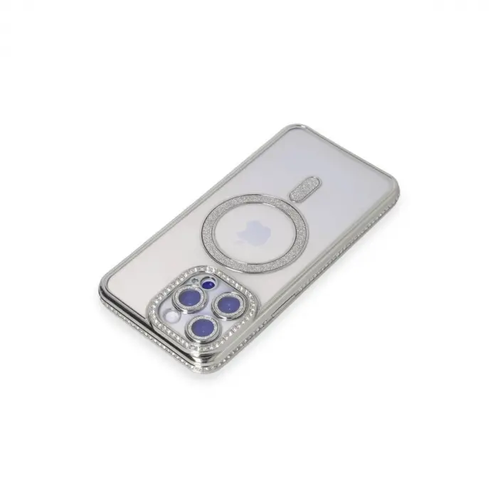 İphone 14 Pro Max Kılıf Joke Simli Magneticsafe Kılıf - Gümüş