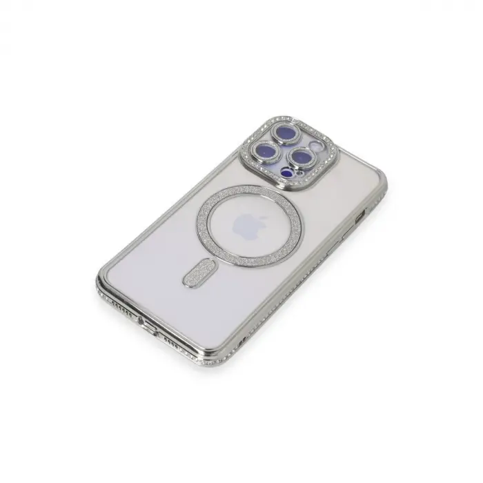 İphone 14 Pro Max Kılıf Joke Simli Magneticsafe Kılıf - Gümüş
