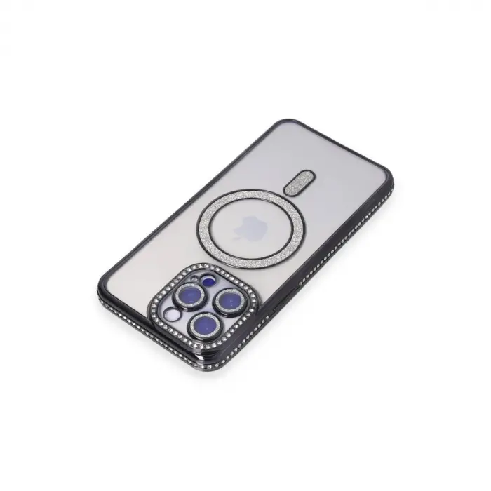 İphone 14 Pro Max Kılıf Joke Simli Magneticsafe Kılıf - Siyah