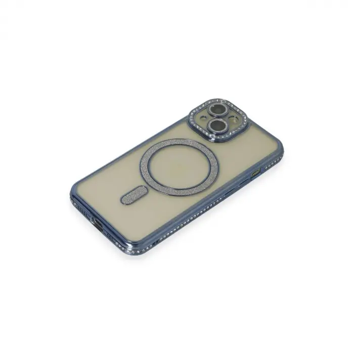 İphone 15 Kılıf Joke Simli Magneticsafe Kılıf - Lacivert