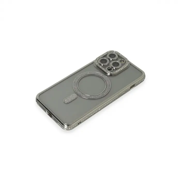 İphone 15 Pro Kılıf Joke Simli Magneticsafe Kılıf - Gri