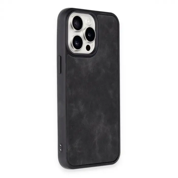 İphone 15 Pro Max Kılıf Aras Deri Kapak - Siyah