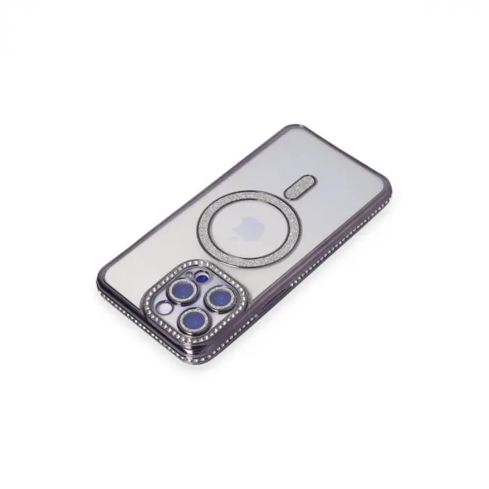 İphone 15 Pro Max Kılıf Joke Simli Magneticsafe Kılıf - Derin Mor