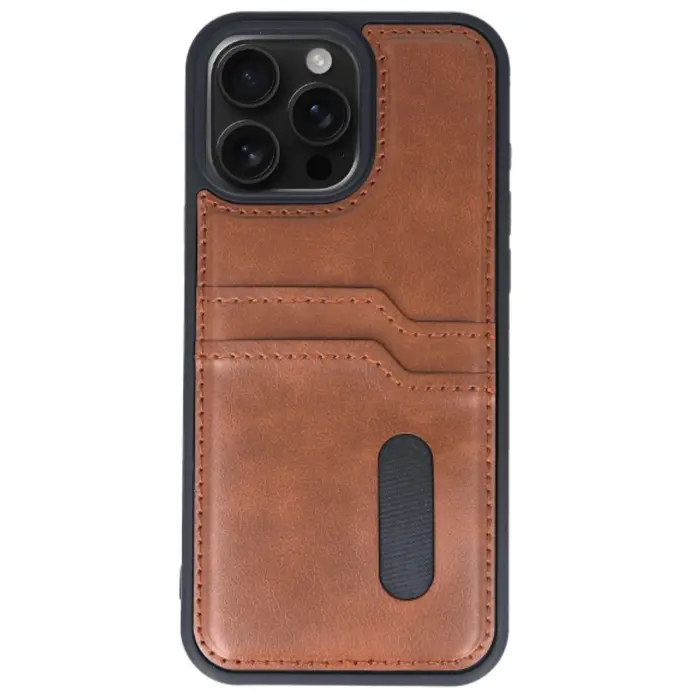 İphone 15 Pro Max Kılıf Sara Kartvizitli Deri Kılıf - Taba