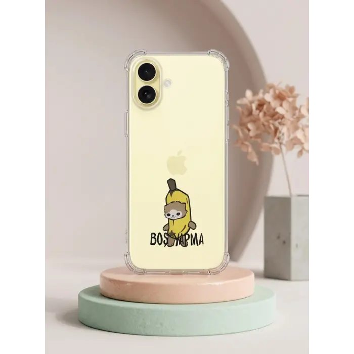 iPhone 16 Boş Yapma Muz Detaylı Kart Bölmeli Şeffaf Telefon Kılıfı