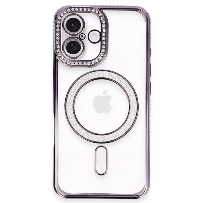 İphone 16 Kılıf Joke Simli Magneticsafe Kılıf - Derin Mor