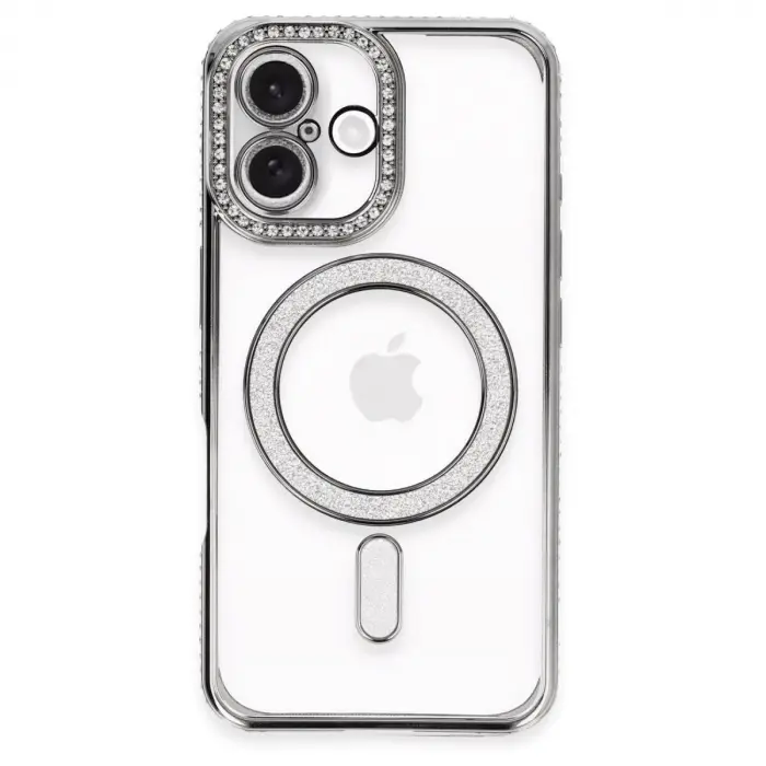 İphone 16 Kılıf Joke Simli Magneticsafe Kılıf - Gri