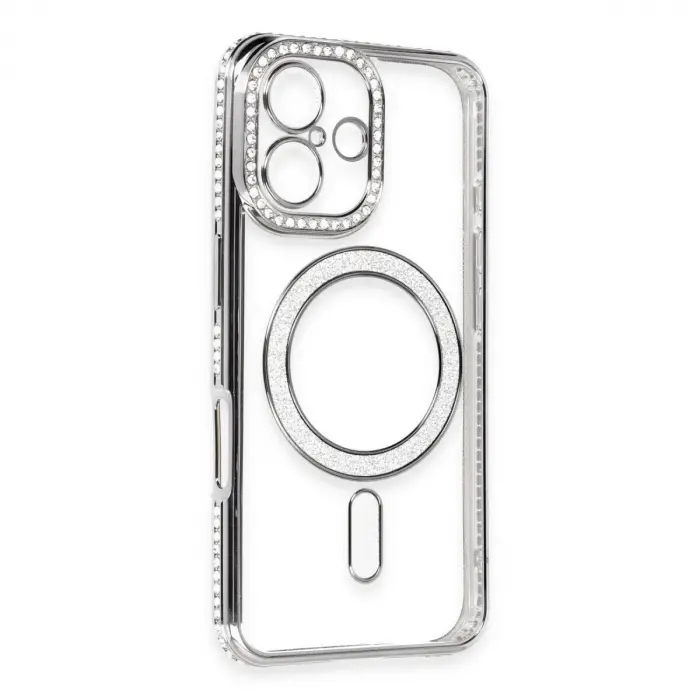 İphone 16 Kılıf Joke Simli Magneticsafe Kılıf - Gri