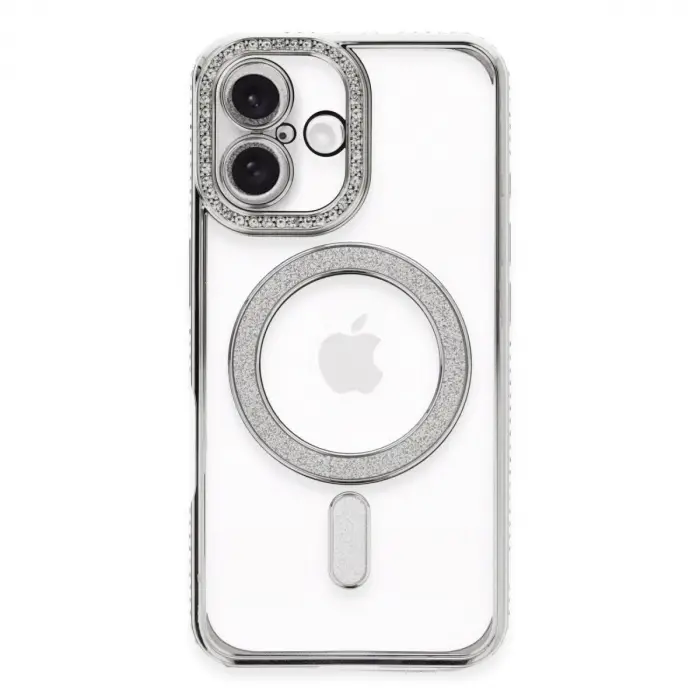 İphone 16 Kılıf Joke Simli Magneticsafe Kılıf - Gümüş