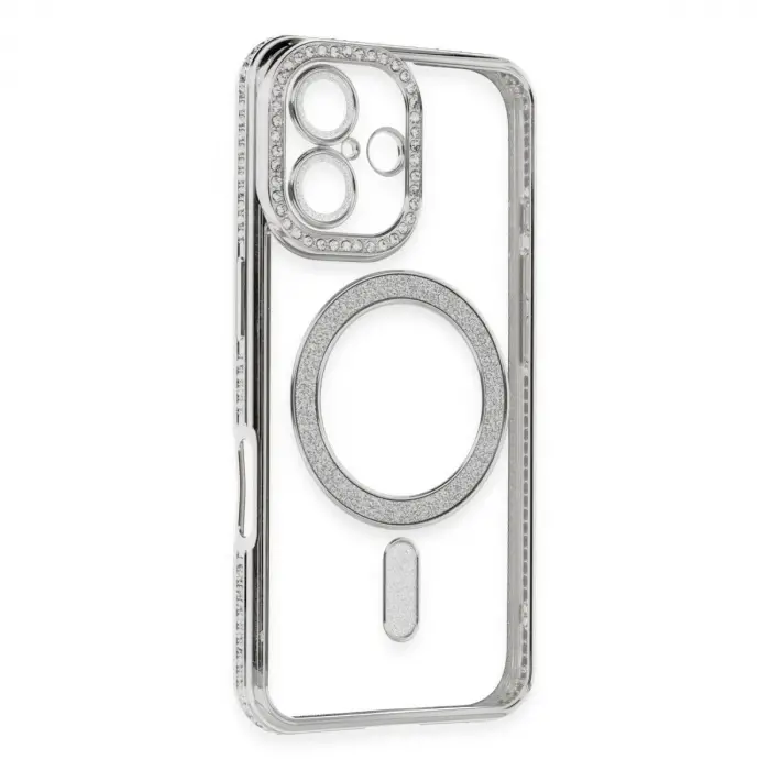İphone 16 Kılıf Joke Simli Magneticsafe Kılıf - Gümüş