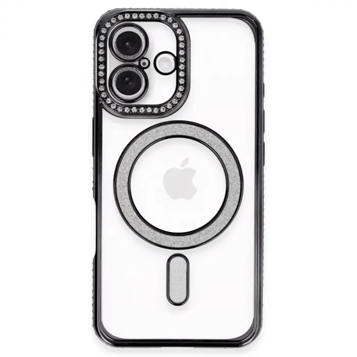 İphone 16 Kılıf Joke Simli Magneticsafe Kılıf - Siyah