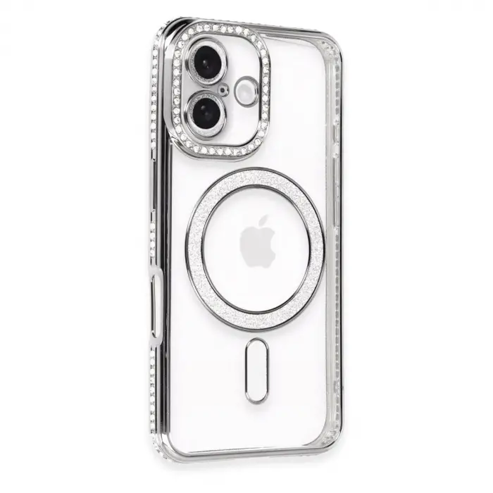 İphone 16 Plus Kılıf Joke Simli Magneticsafe Kılıf - Gri