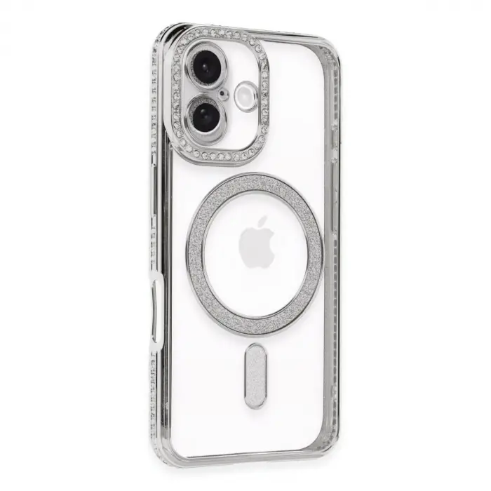 İphone 16 Plus Kılıf Joke Simli Magneticsafe Kılıf - Gümüş