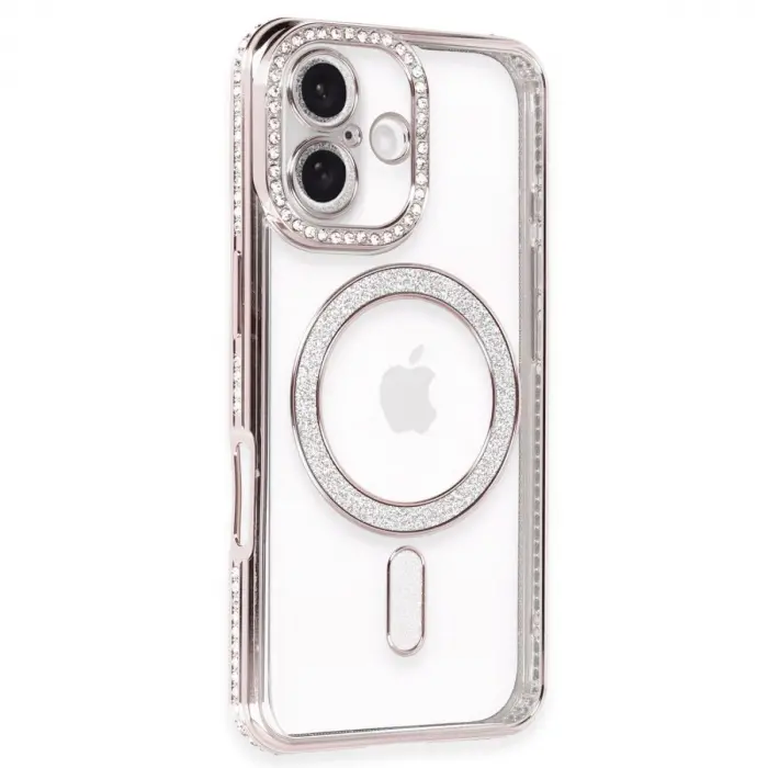 İphone 16 Plus Kılıf Joke Simli Magneticsafe Kılıf - Pembe