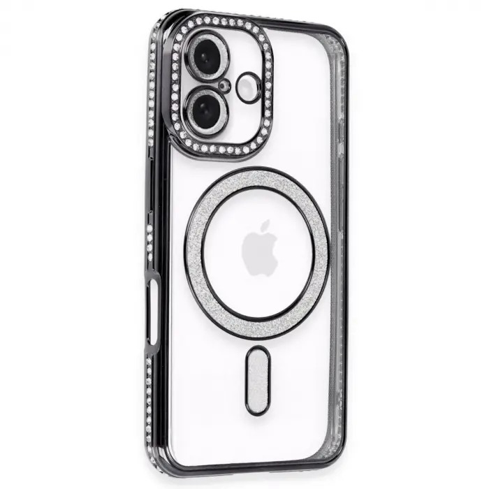 İphone 16 Plus Kılıf Joke Simli Magneticsafe Kılıf - Siyah