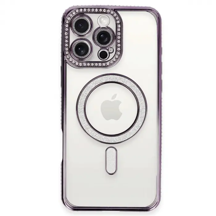 İphone 16 Pro Kılıf Joke Simli Magneticsafe Kılıf - Derin Mor