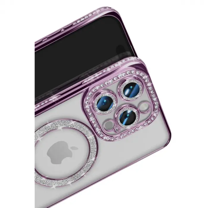 İphone 16 Pro Max Kılıf Joke Simli Magneticsafe Kılıf - Derin Mor