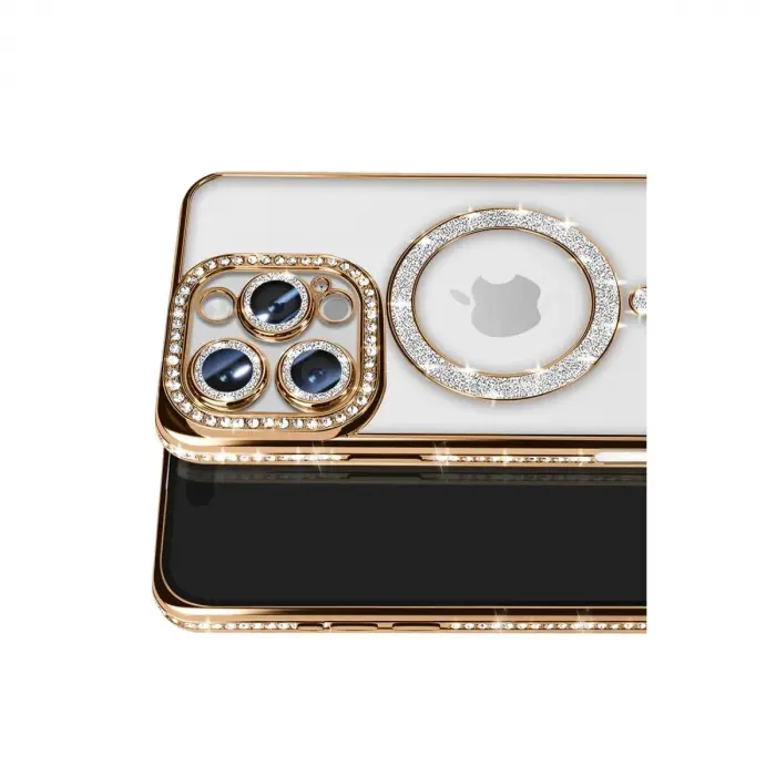 İphone 16 Pro Max Kılıf Joke Simli Magneticsafe Kılıf - Gold