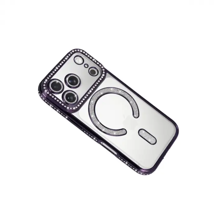 İphone 17 Pro Joke Simli Magneticsafe Kılıf - Derin Mor