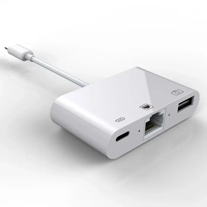 İPhone/İPad 3İN1 Ethernet RJ45 Ve Usb Kamera Adaptörü NK107-(5775)