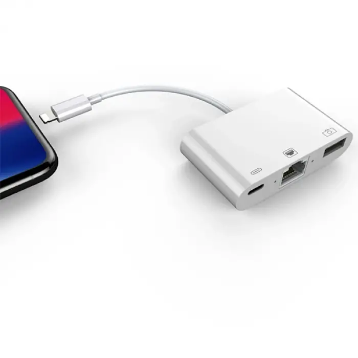 İPhone/İPad 3İN1 Ethernet RJ45 Ve Usb Kamera Adaptörü NK107-(5775)