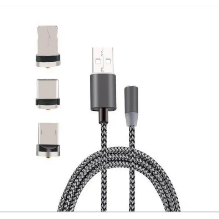 İphone Type-C Android 3  Yuvarlak Başlık Manyetik Şarj Usb Kablosu-(5775)