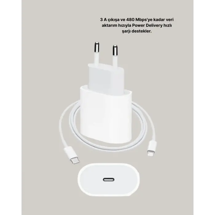 iPhone ve iPad Uyumlu 20W Güvenli USB-C Hızlı Şarj Adaptörü